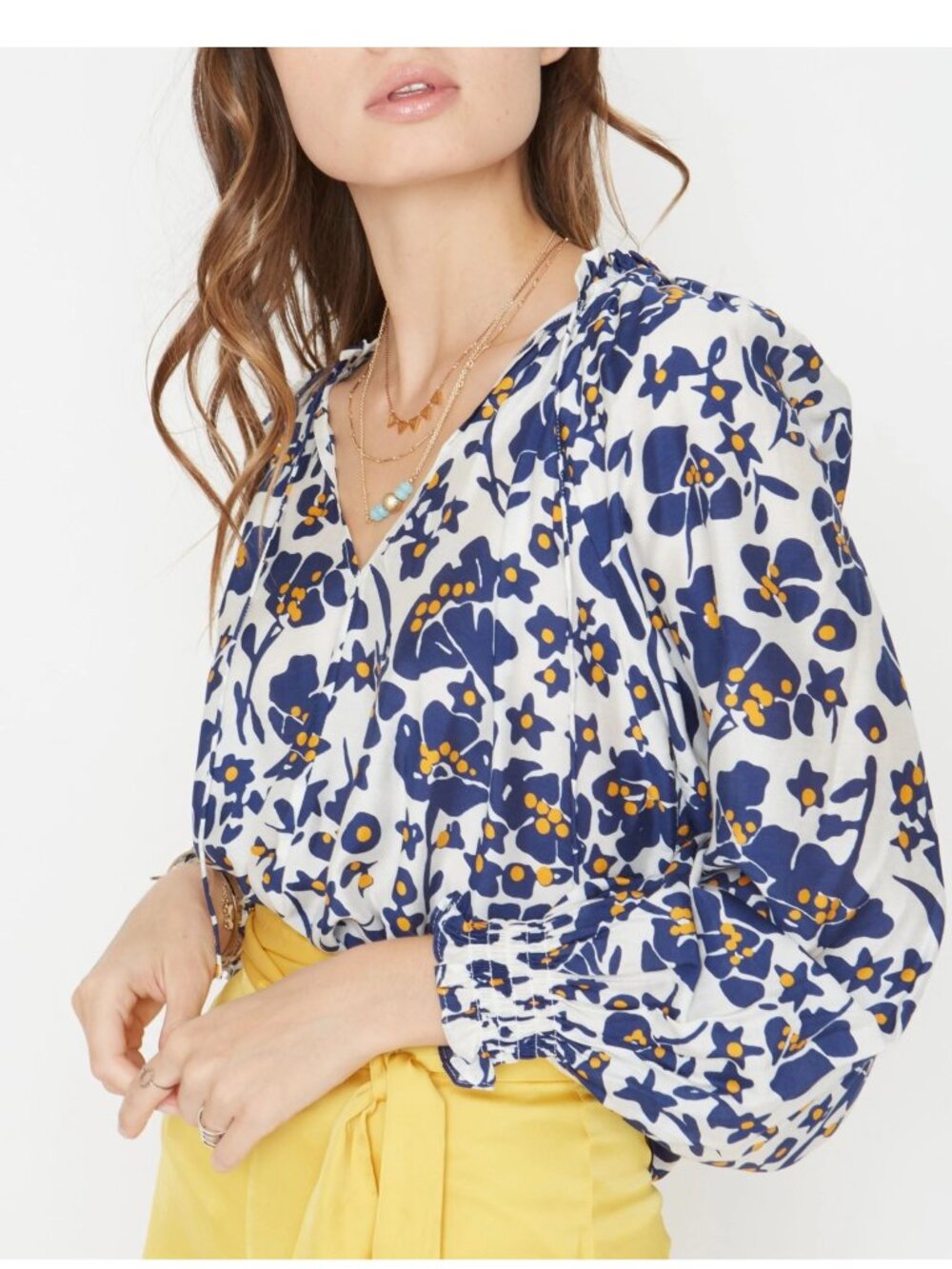 Caballero Miki Top in Navy Block Print